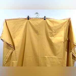 Vintage Mid Century Mustard Yellow Tablecloth Beige Lace Large 90x60
